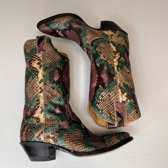 Justin Boot Women 8.5 Hand Painted Python Cowboy Work Party Limited USA Core Ex - Picture 8 of 15